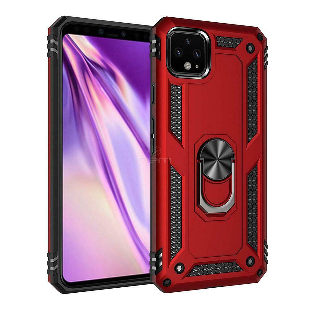 Google Pixel 4 Tech Armor RING Grip Case with Metal Plate (Red)
